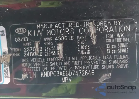 2013 Kia Sportage Sx z USA, uszkodzony, nr VIN KNDPC3A66D7472646